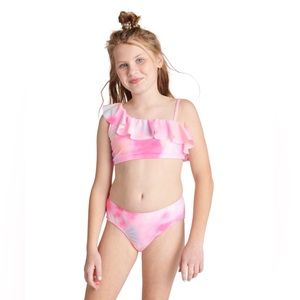 Justice Girls size Medium Asymmetrical Ruffle Pink Tie Dye Bikini New with tag